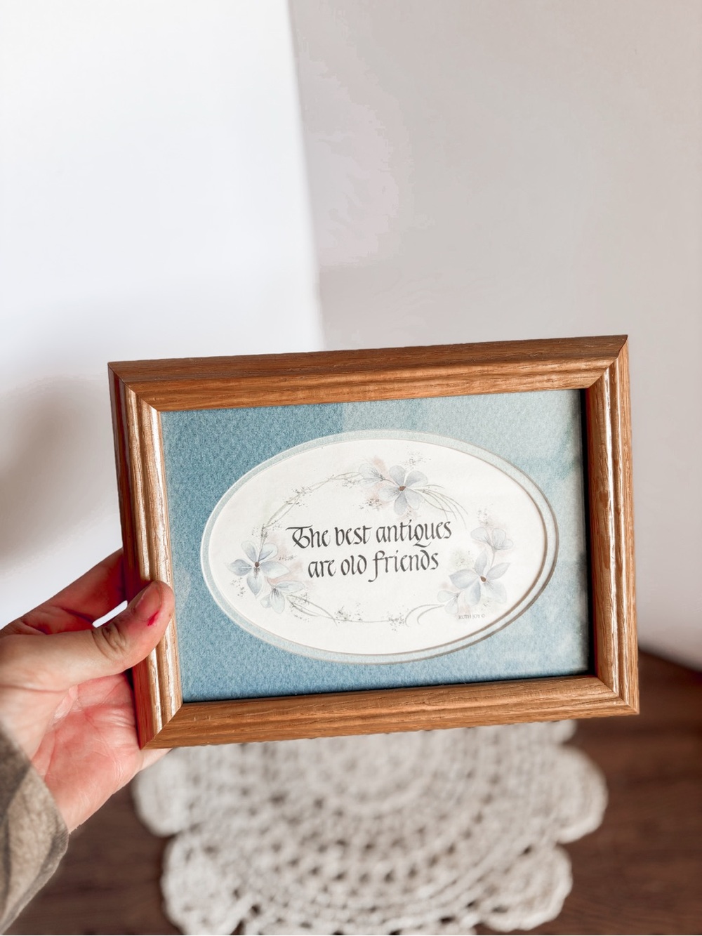 Vintage Blue Framed Sentiment Print with Wood Frame